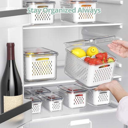 Anysig 8 Pack Fridge Fruit Storage Containers with Removable Colander