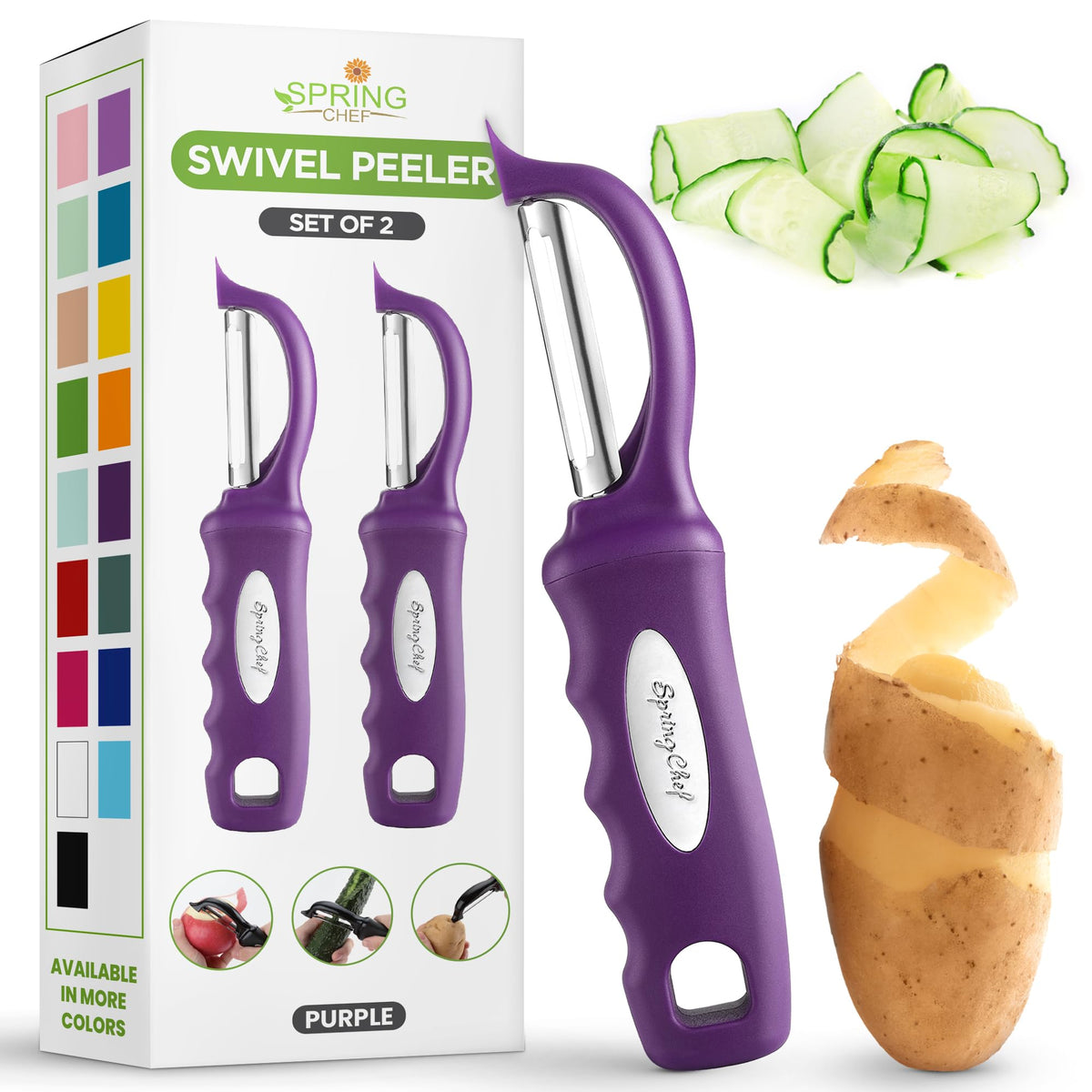Spring Chef Original Swivel Vegetable Peeler with Soft Grip Handle, Black