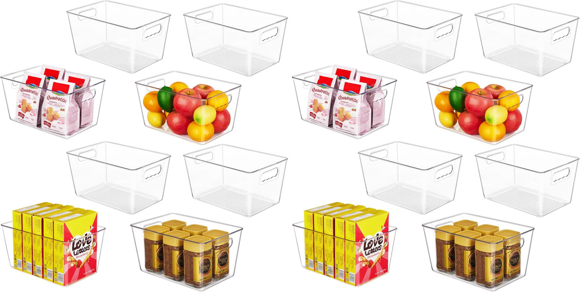 YIHONG Clear Pantry Storage Organizer Bins, 10 Pack Plastic Food Storage Bins with Handle for Kitchen,Refrigerator, Freezer,Cabinet Organization and Storage