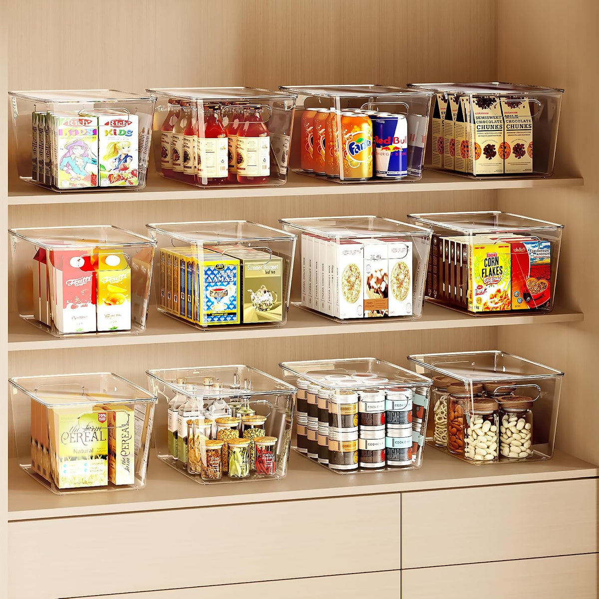 8 Pack Clear Stackable Storage Bins with Lids and Handles, XLarge