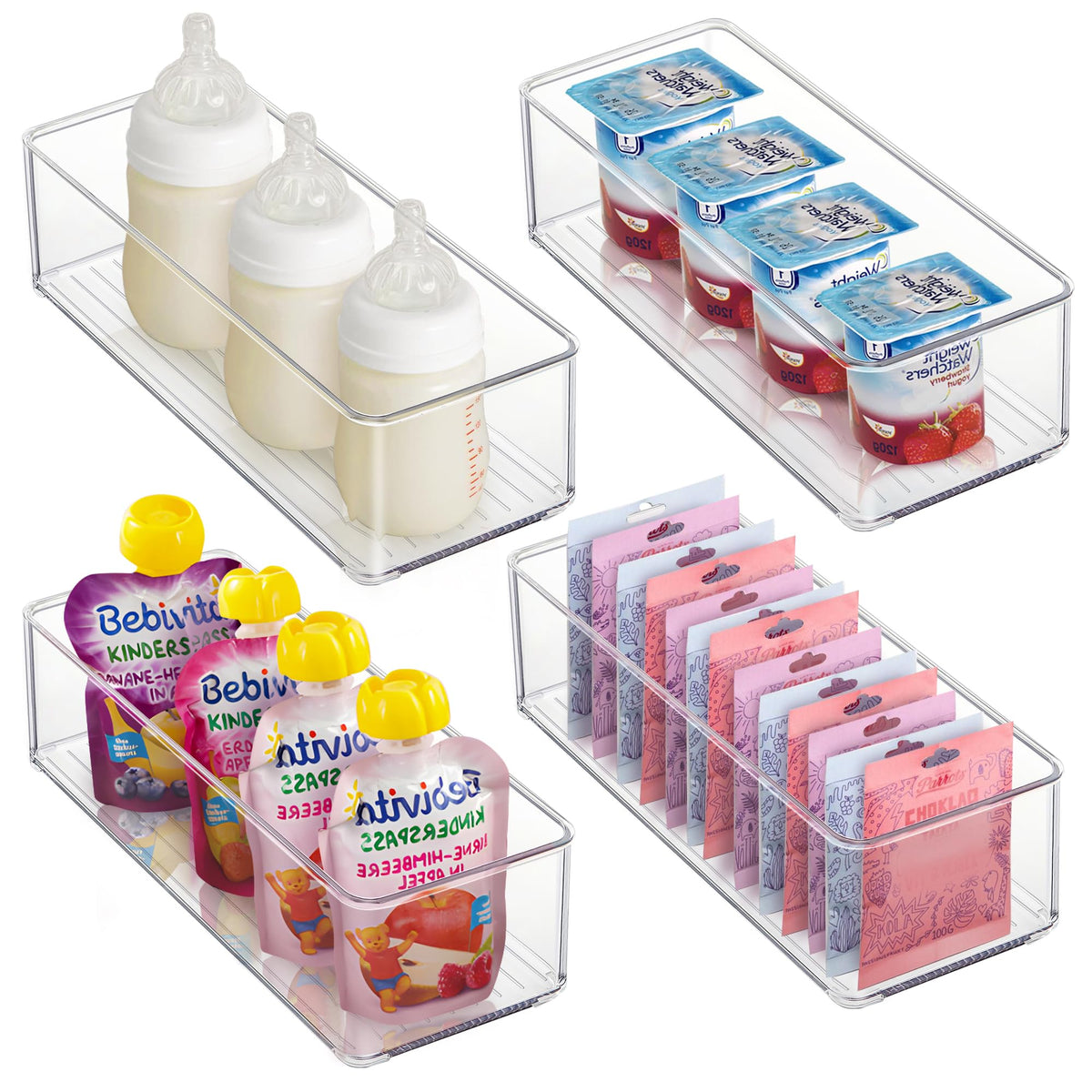 Heyuzb 8 PACK Freezer Organizer Bins Fridge Organizers and Storage Stackable Refrigerator Organizers Bins with Side Handles Clear Storage Bins for Pantry, Under Sink, Kitchen Cabinet