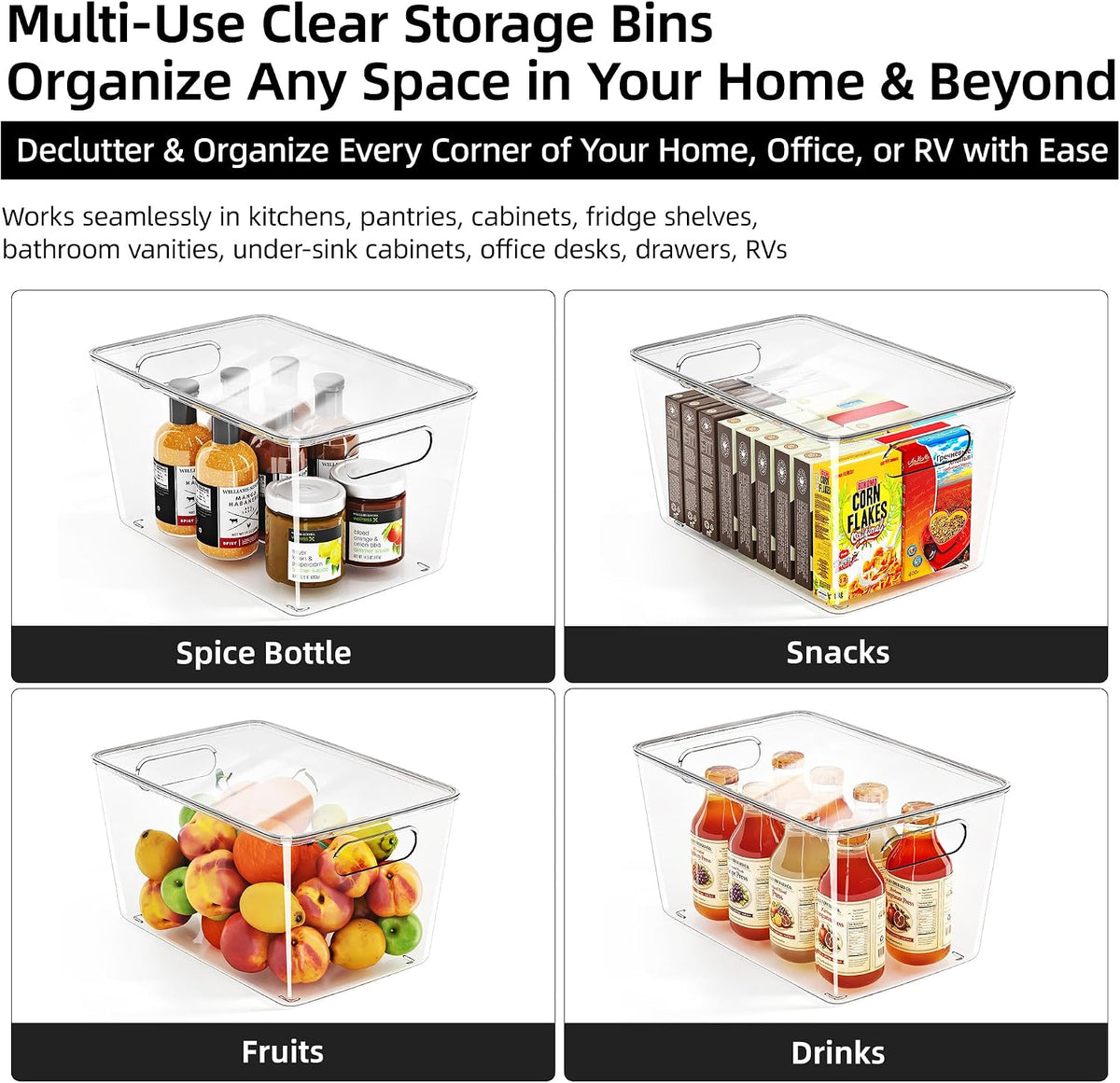 8 Pack Clear Stackable Storage Bins with Lids and Handles, XLarge