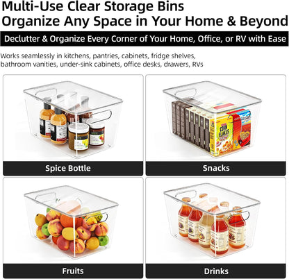 8 Pack Clear Stackable Storage Bins with Lids and Handles, XLarge