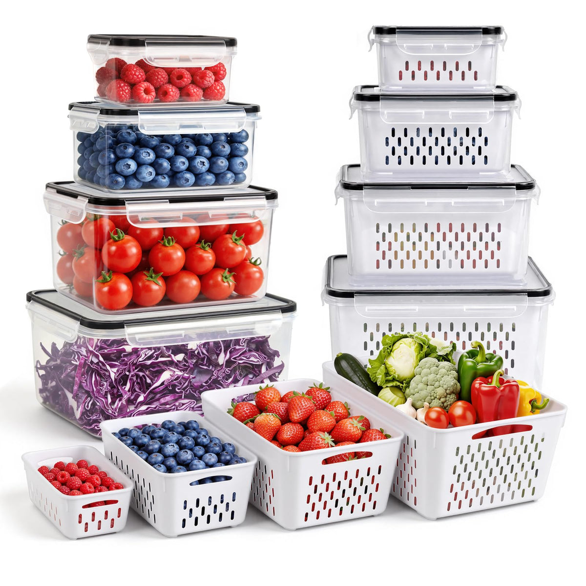 4 PCS Fruit Storage Containers for Fridge, Leakproof Produce Containers