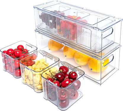 3Pack Fridge Organizer Drawer Divider Cube Pull-Out Bins Clear Food Container Refrigerator Storage box Produce Saver for Pantry Kitchen Cabinet