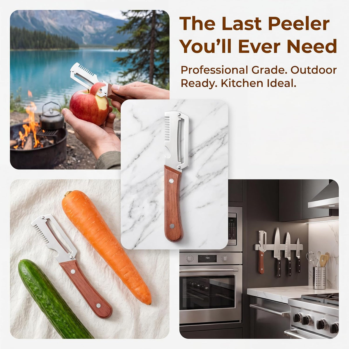 3-in-1 Vegetable Peeler/Julienne Cutter/Bottle Opener - Wooden Handle（V1）
