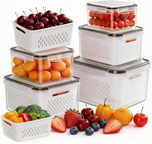 5 Pack Fruit Storage Containers for Fridge, Plastic Fruit Containers Set