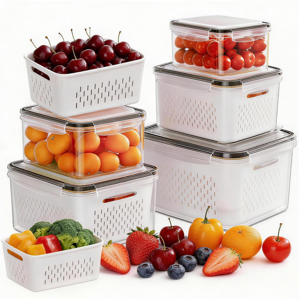 5 Pack Fruit Storage Containers for Fridge, Plastic Fruit Containers Set