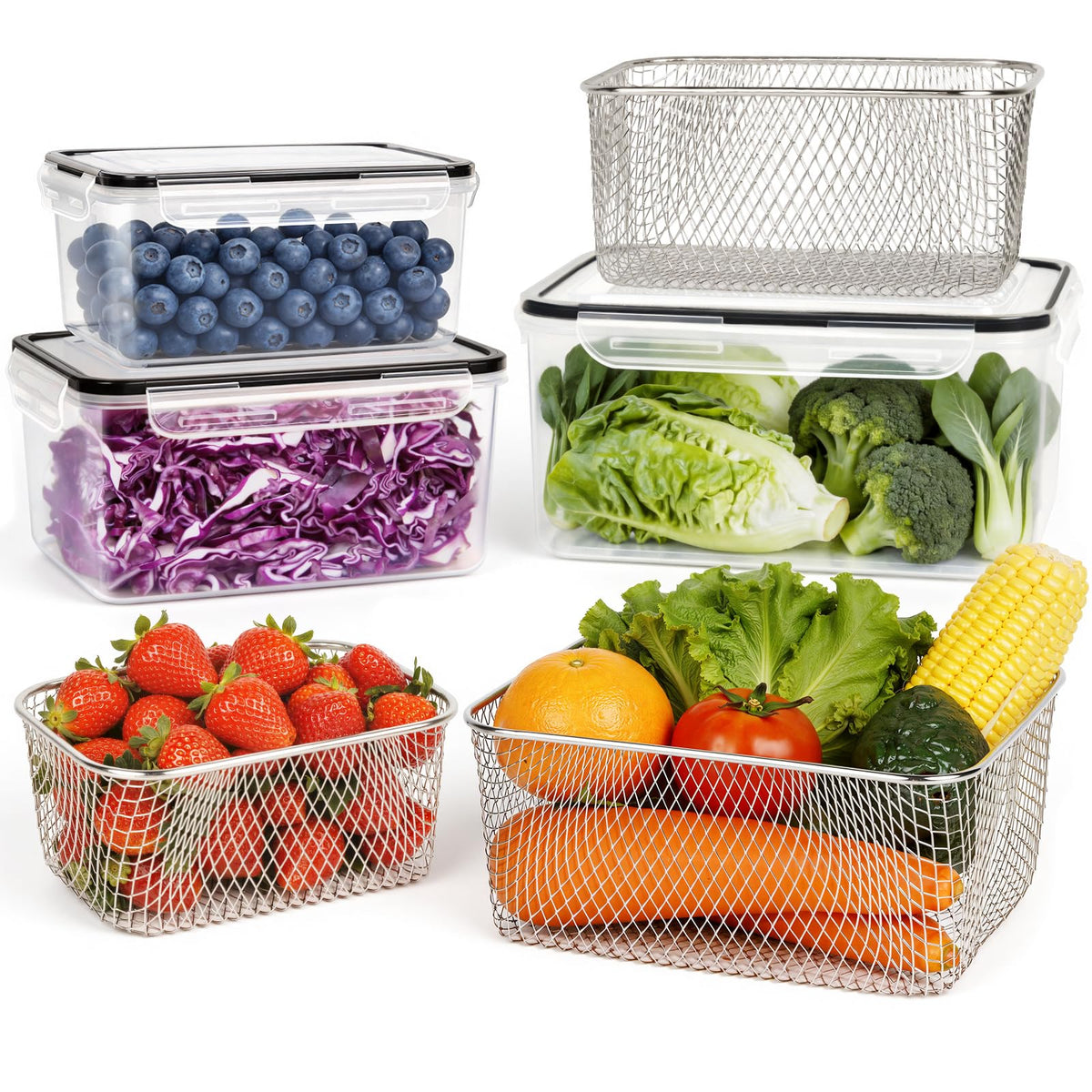 5 PCS Large Fruit storage Containers for Fridge ,Food Storage Containers
