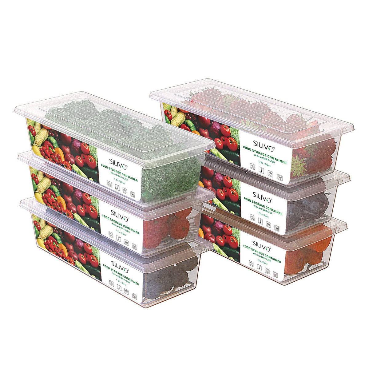 3 Pack 1.5L Fruit Storage Containers for Fridge with Removable Drain Tray