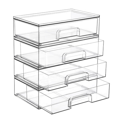 Vtopmart 4 Pack Small Clear Stackable Storage Drawers, Fits Narrow Spaces