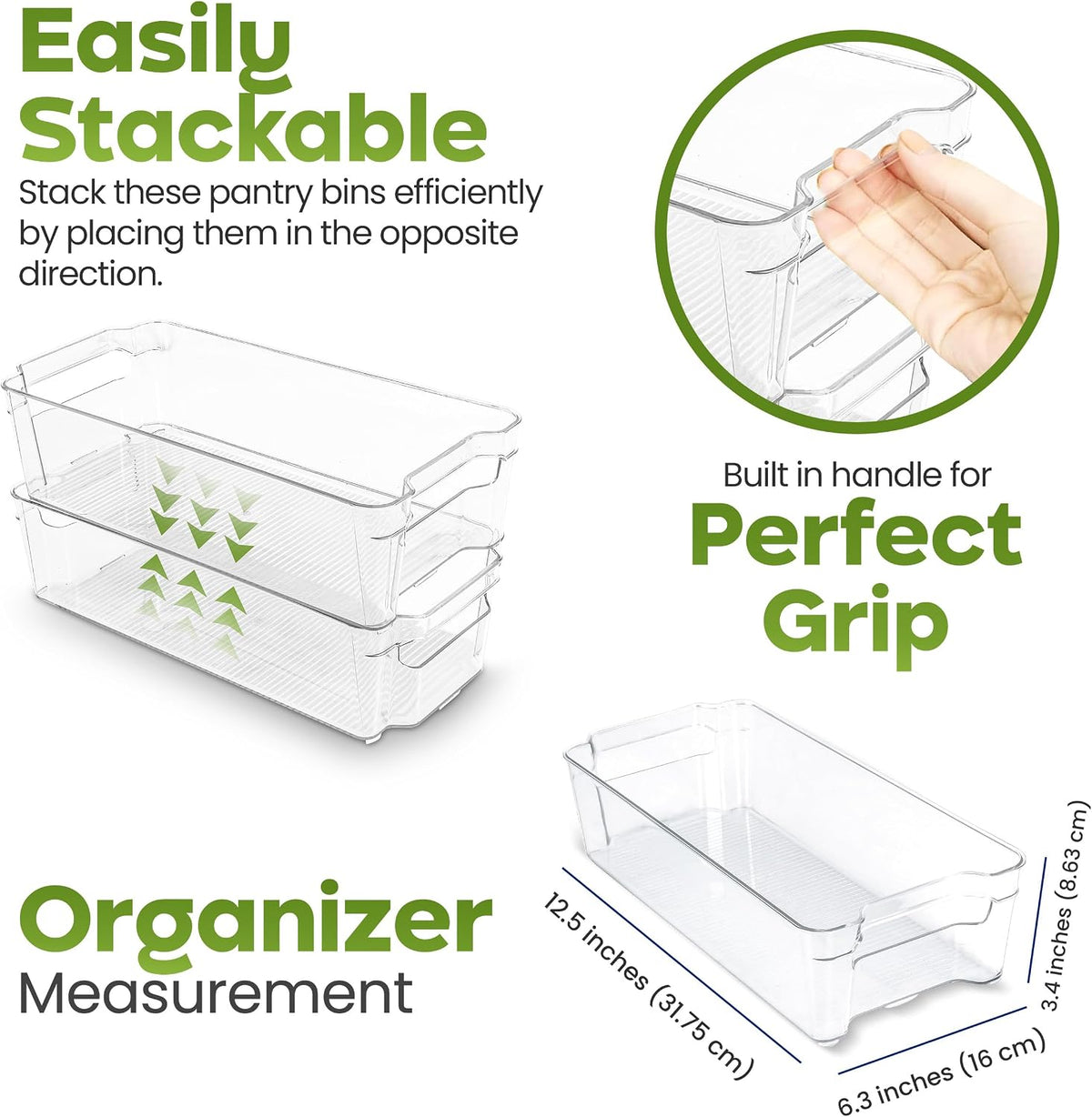 Utopia Home Plastic Stackable Storage Bins for Fridge, 8 Pack, Clear