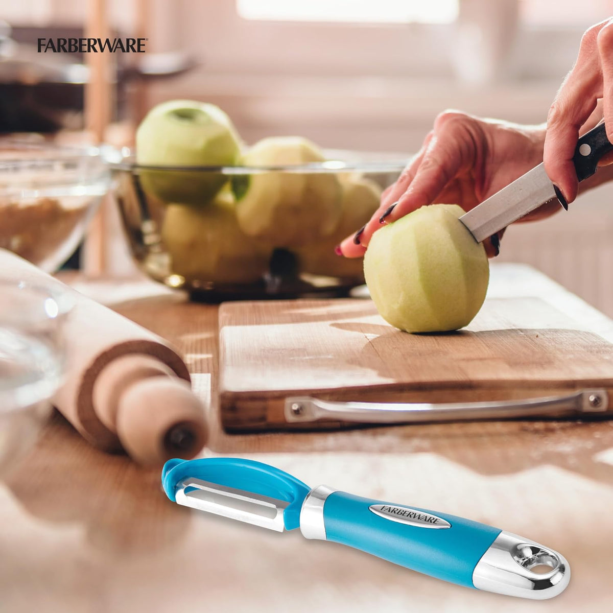 Farberware Pro2 Euro Vegetable Peeler with Ergonomic Handle, Razor-Sharp Stainless Steel Swivel Blade, Dishwasher Safe Kitchen Peeler for Potatoes, Fruits, Veggies - Dark Teal