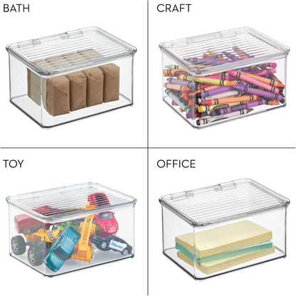 iDesign Plastic Stackable Hinged-Lid Storage Box, Clear