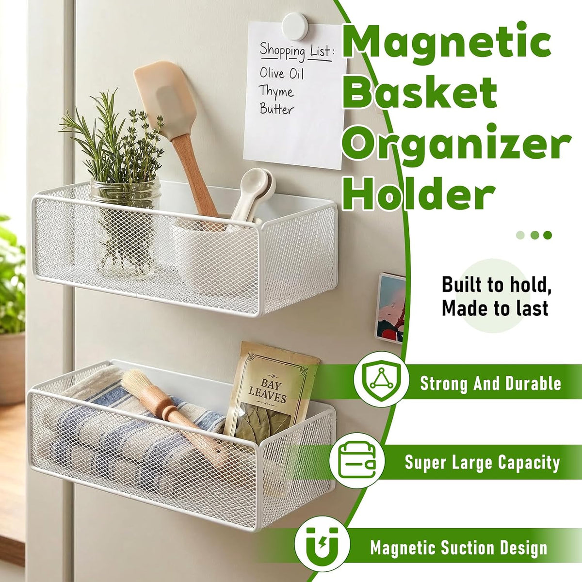 2 Pcs Magnetic Basket For Fridge