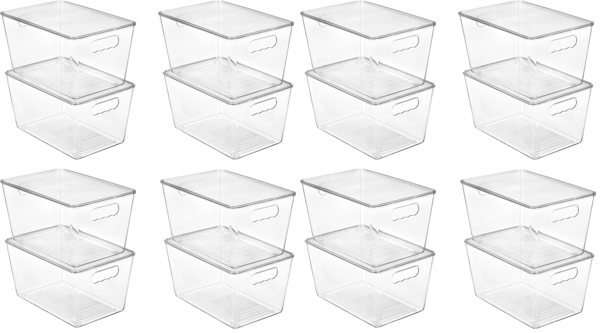 Vtopmart 4 Pack Clear Stackable Storage Bins with Lids and Handles, Large