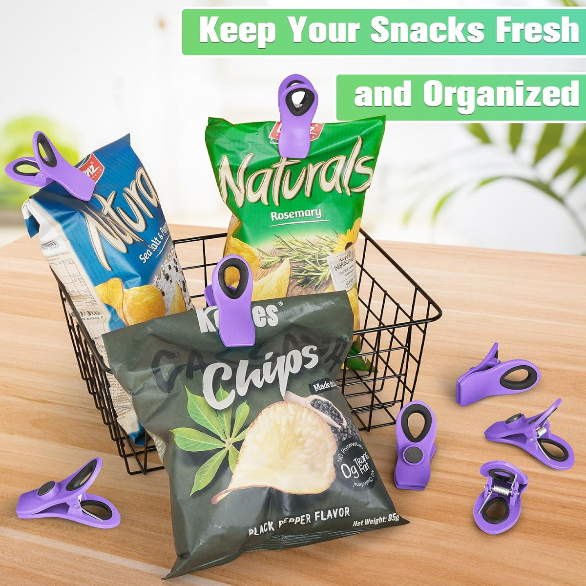 12 Pack Chip Clips, Bag Clips for Food, Magnetic Sealers for Chips and Other Food, Plastic Bag Clip for Kitchen, Fridge, Clothes, Sewing and Artwork (Purple)