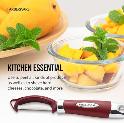 Farberware Professional Euro Vegetable Peeler with Ergonomic Handle, Razor-Sharp Swivel Blade, Red - Dishwasher Safe Potato Peeler for Kitchen, Fruits, Vegetables, and Cheese