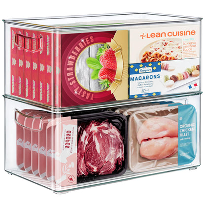 Heyuzb 8 PACK Freezer Organizer Bins Fridge Organizers and Storage Stackable Refrigerator Organizers Bins with Side Handles Clear Storage Bins for Pantry, Under Sink, Kitchen Cabinet