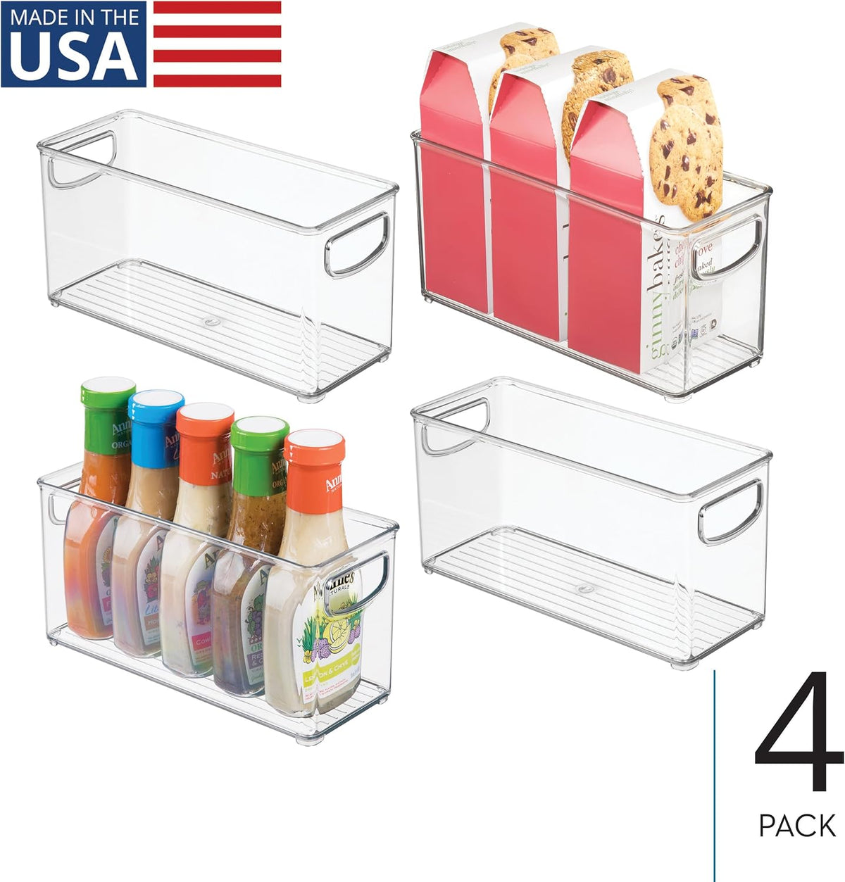 iDesign Slim Clear Plastic Stackable Storage Bin, Tall Narrow, 4-Pack