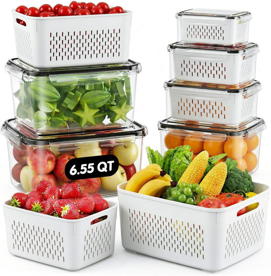 JSCARES Fruit Storage Containers for Fridge with Removable Colander, 6 Pack