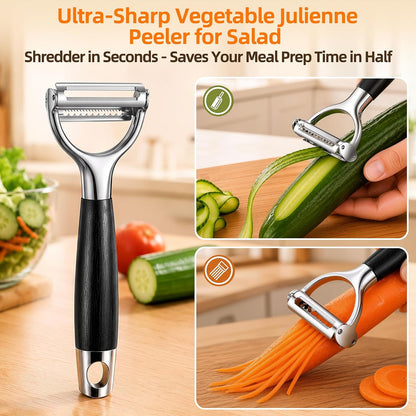 Ultra-Sharp Vegetable Julienne Peeler for Salad: Shreds in Seconds