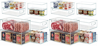Heyuzb 8 PACK Freezer Organizer Bins Fridge Organizers and Storage Stackable Refrigerator Organizers Bins with Side Handles Clear Storage Bins for Pantry, Under Sink, Kitchen Cabinet