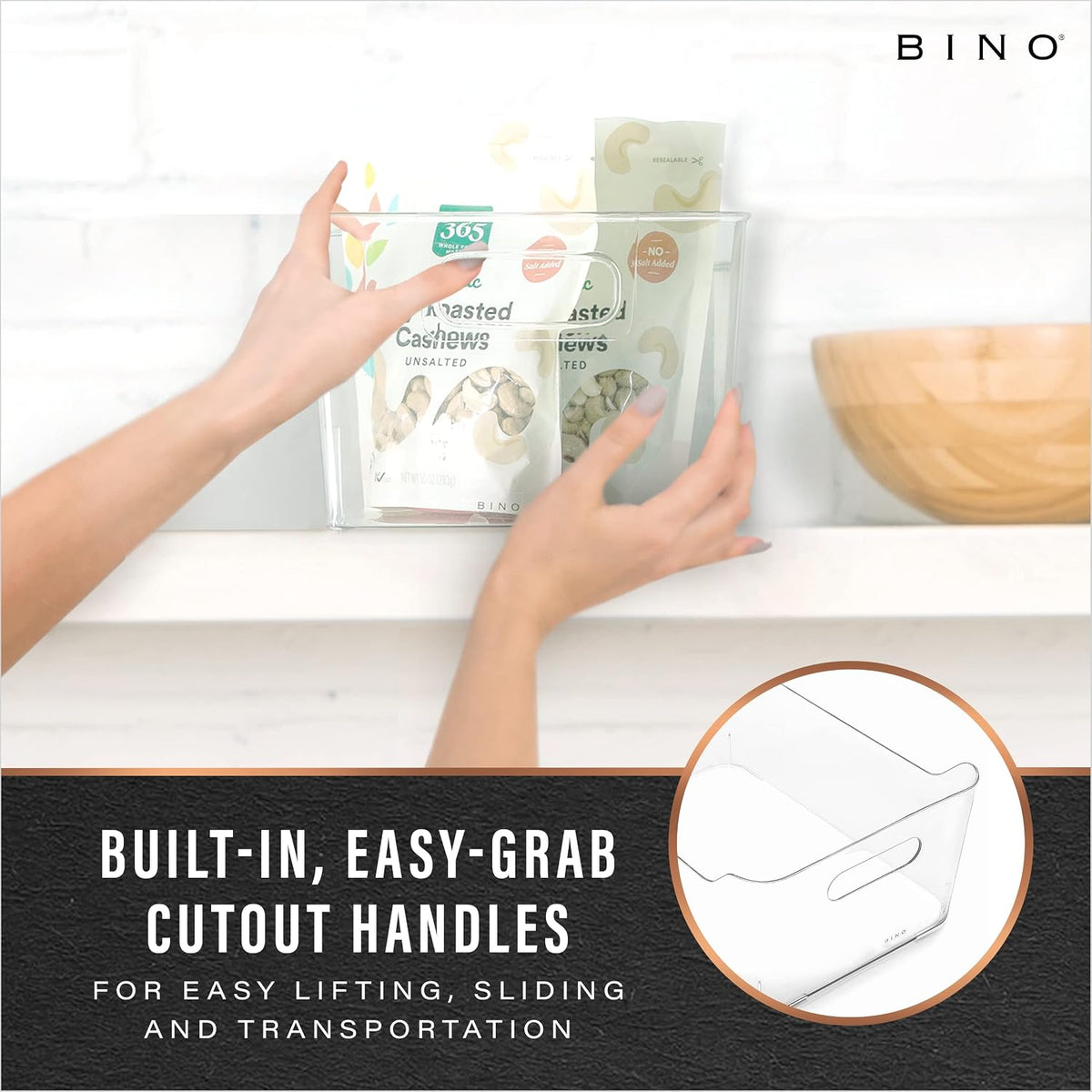 BINO | Plastic Storage Bins, Small - 2 Pack, Clear | THE SOHO COLLECTION | Pantry Organizers and Storage Containers Fridge Organizer Bins Kitchen Cabinet Organizer Medicine Cabinet Bin