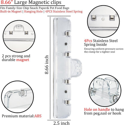 Food Bag Clips with Magnetic, Extra Large Heavy Duty Airtight Sealing