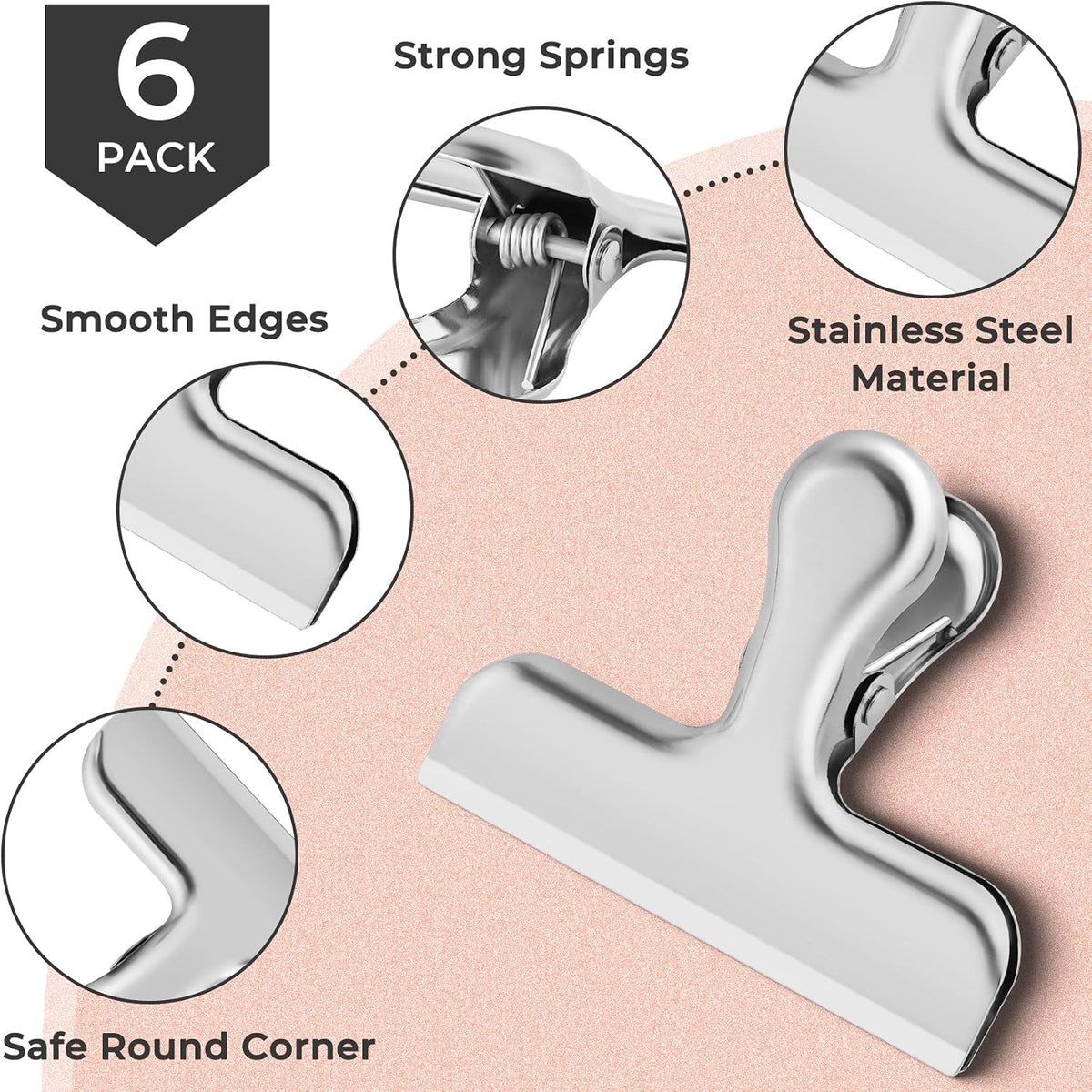 ANZNKU 6 Pack Chip Clips Bag Clips for Food Snack Kitchen Storage(Silver)