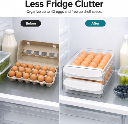 Egg Holder for Fridge, 40-Egg Refrigerator Organizer with Drawers