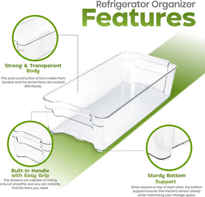 Utopia Home Plastic Stackable Storage Bins for Fridge, 8 Pack, Clear