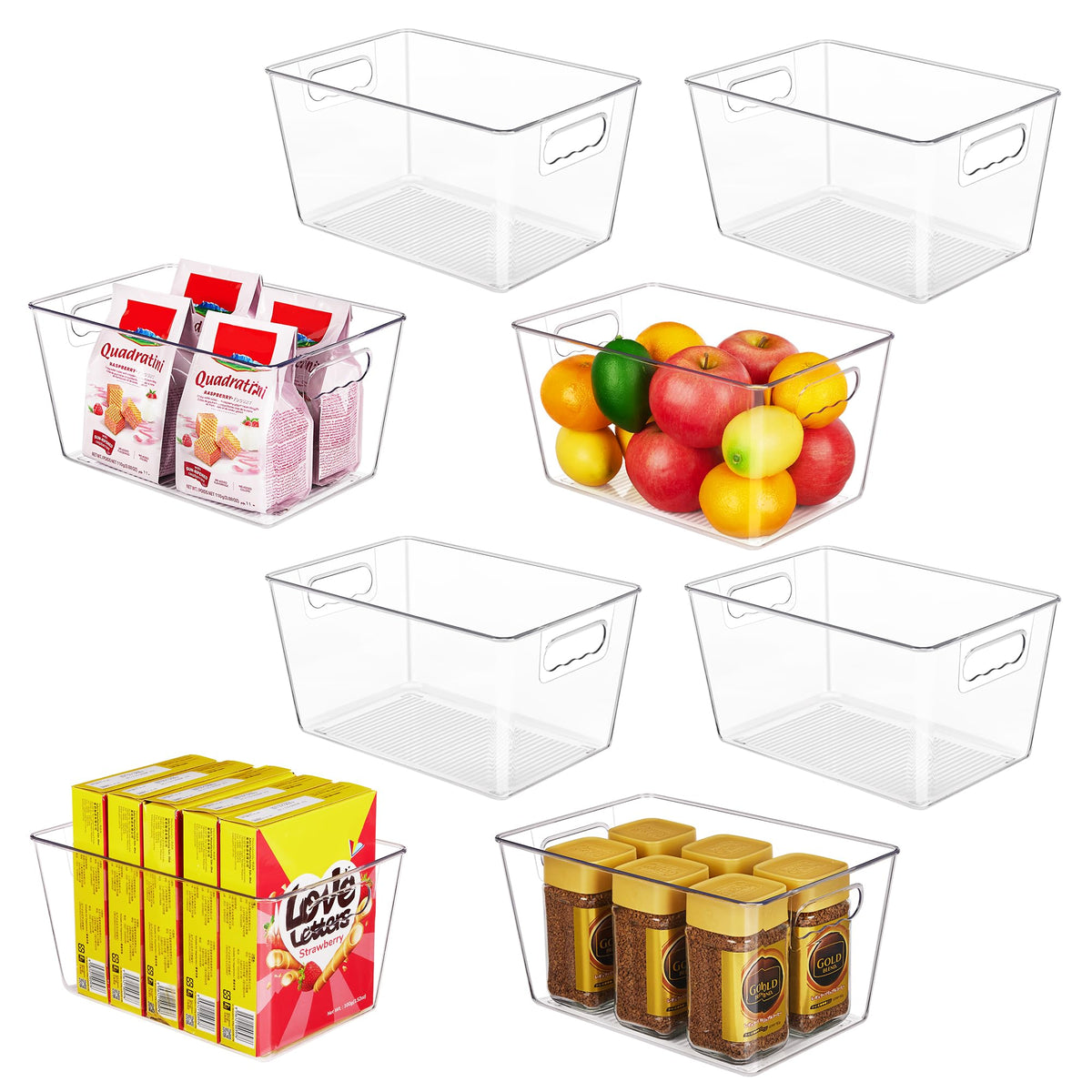 YIHONG Clear Pantry Storage Organizer Bins, 10 Pack Plastic Food Storage Bins with Handle for Kitchen,Refrigerator, Freezer,Cabinet Organization and Storage