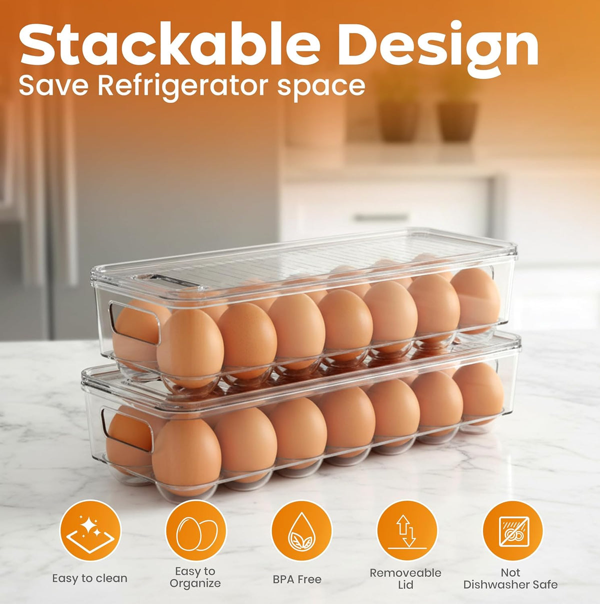 Utopia Home Egg Holder for Fridge, Stackable Egg Container, 2 Pack, Clear