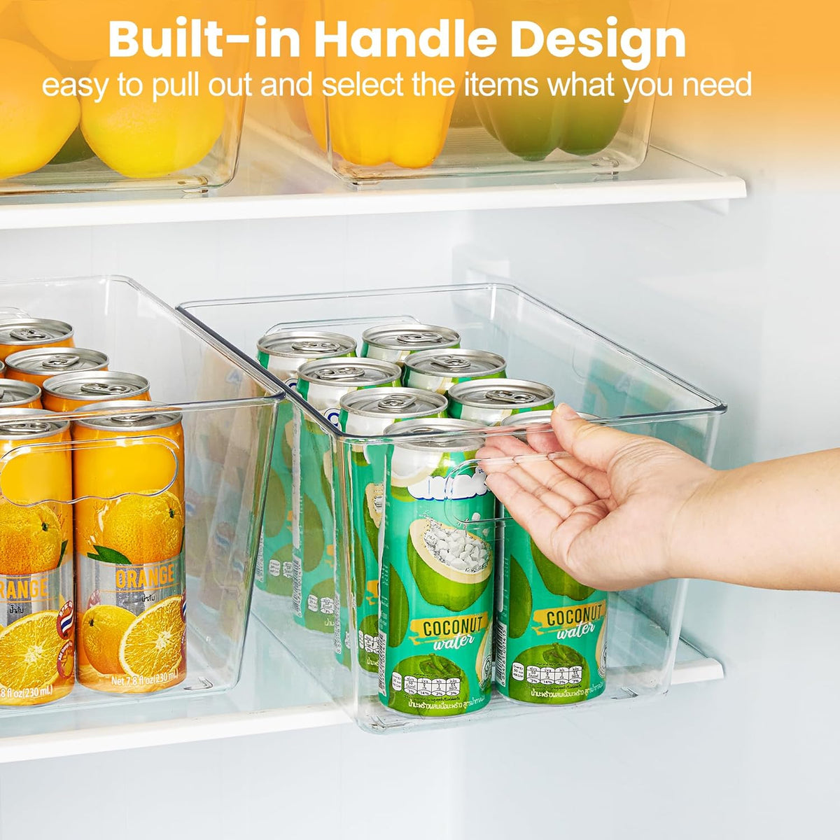 YIHONG Clear Pantry Storage Organizer Bins, 10 Pack Plastic Food Storage Bins with Handle for Kitchen,Refrigerator, Freezer,Cabinet Organization and Storage
