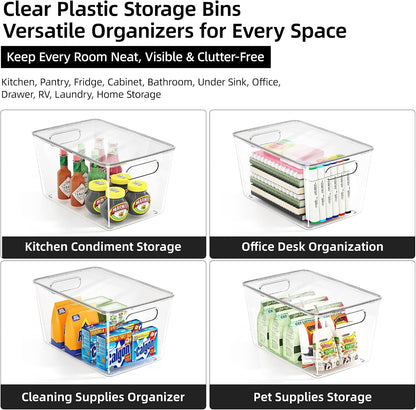 8 Pack Clear Stackable Storage Bins with Lids and Handles, XLarge