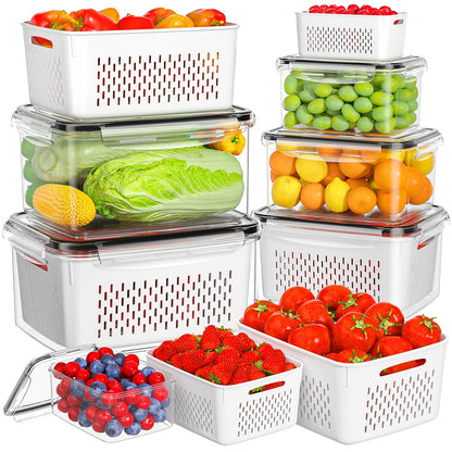 5 Pack Fruit Storage Containers for Fridge, Plastic Fruit Containers Set