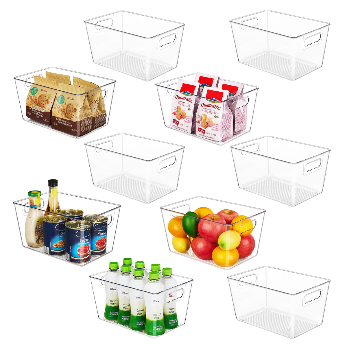 YIHONG Clear Pantry Storage Organizer Bins, 10 Pack Plastic Food Storage Bins with Handle for Kitchen,Refrigerator, Freezer,Cabinet Organization and Storage