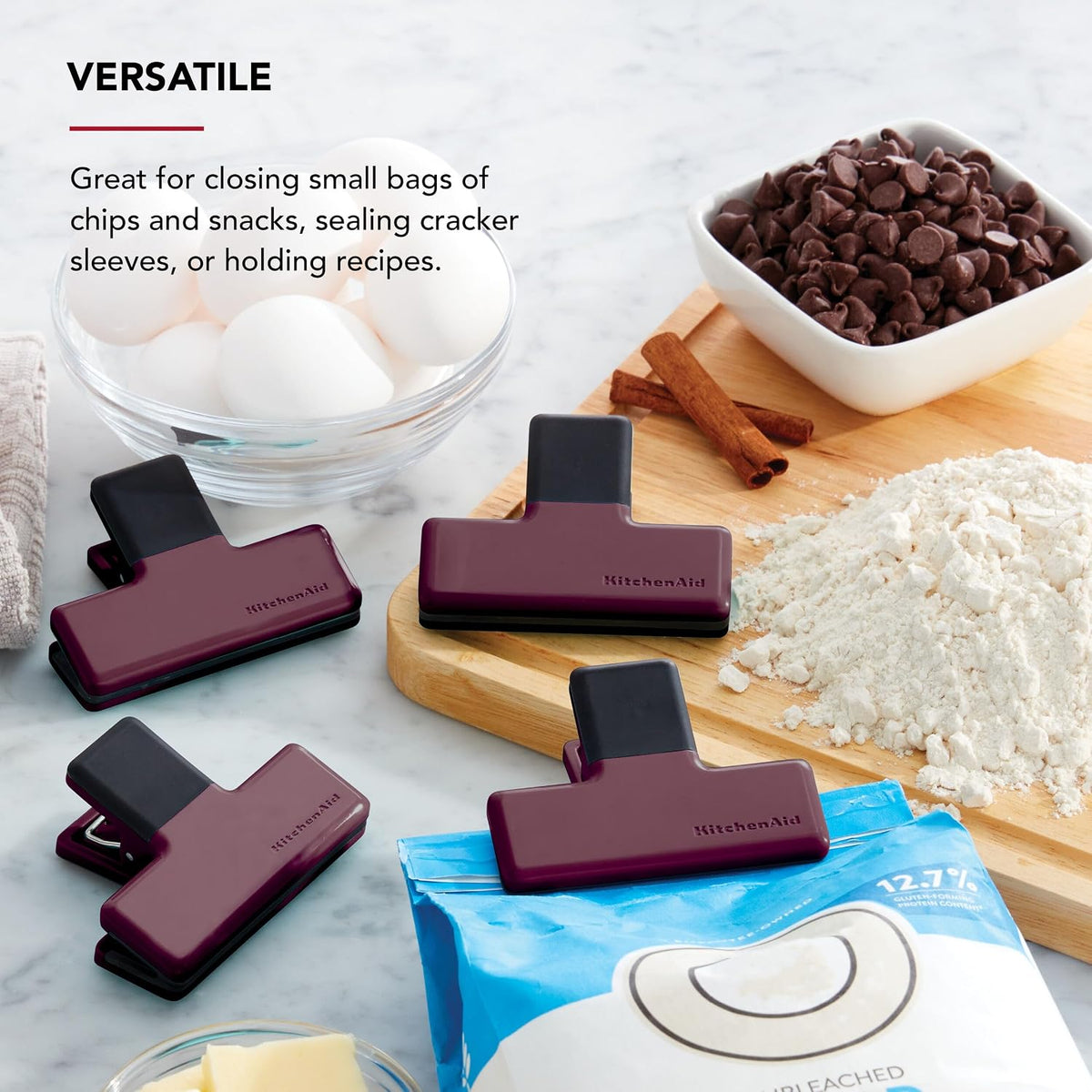 KitchenAid Set of 4 Medium Kitchen Clips with Nonslip Mouth Durable and Versatile Tight Seal Wipe Clean for Chips Snacks and Recipes