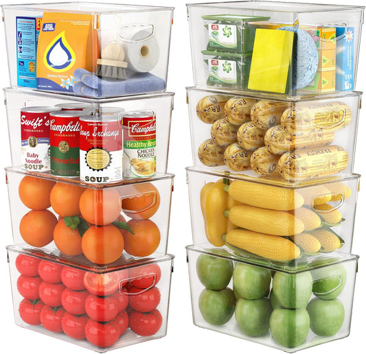 theaoo Large Clear Storage Bins with Lids, Stackable Containers, 8 Pack