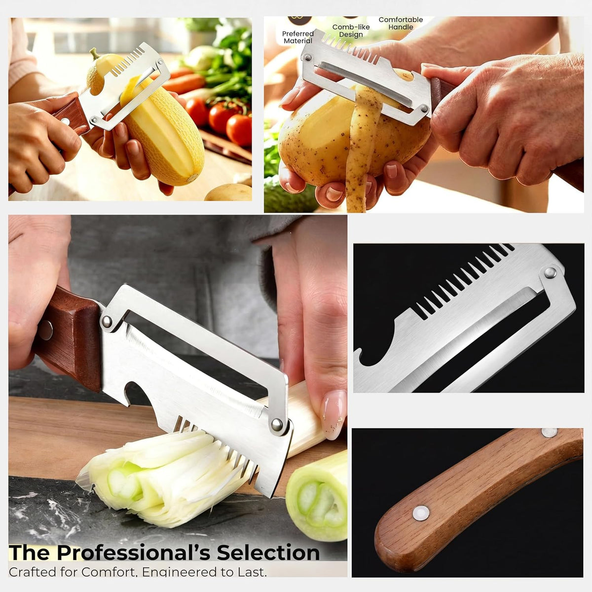 3-in-1 Vegetable Peeler/Julienne Cutter/Bottle Opener - Wooden Handle（V1）