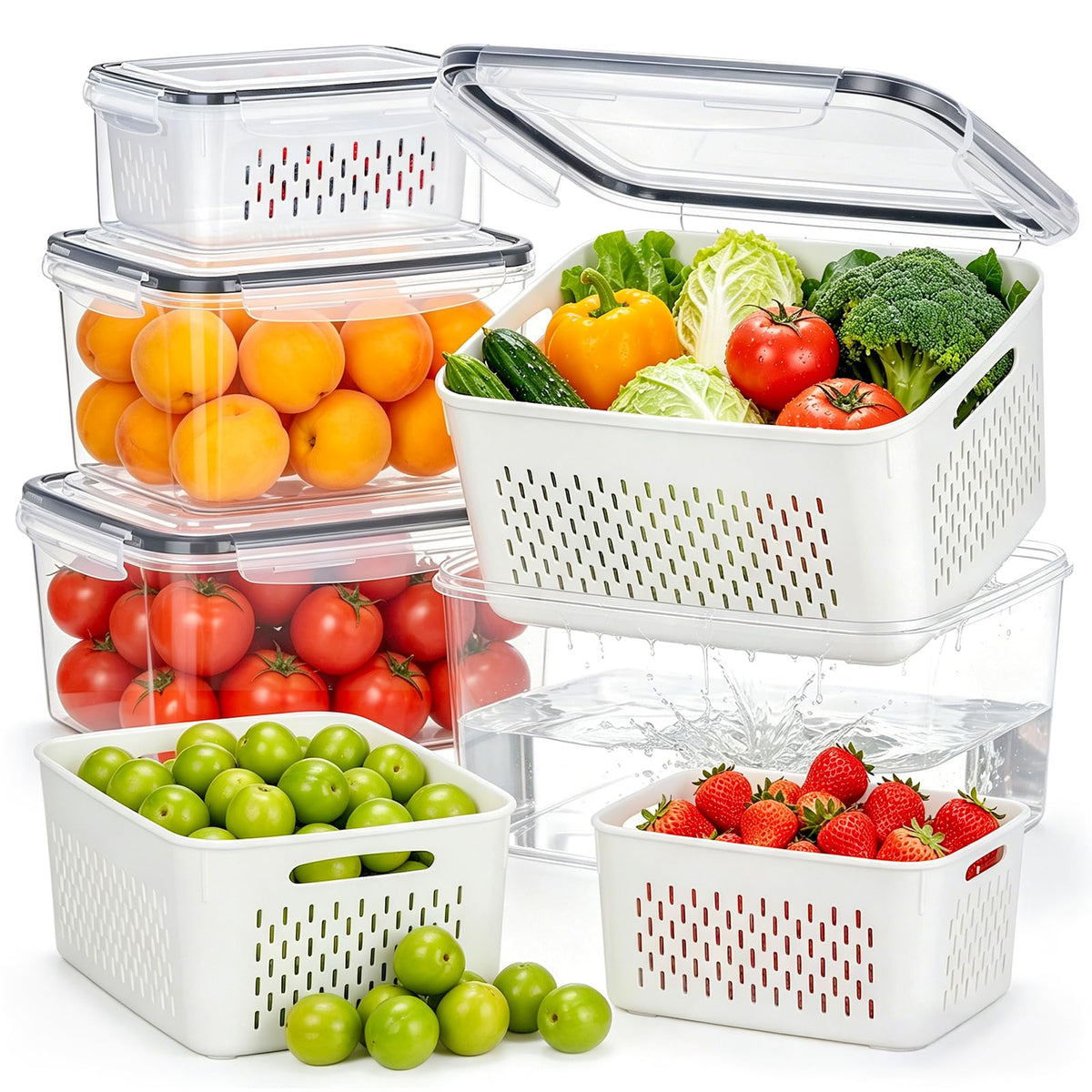 4 Pack Fruit Storage Containers for Fridge Set, BPA Free Produce Containers