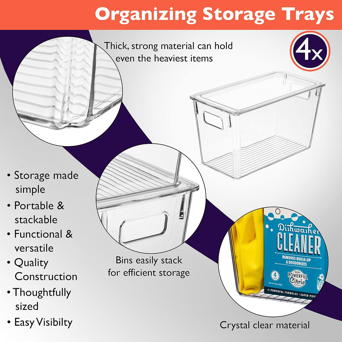 ClearSpace Plastic Storage Bins with Lids for Pantry & Fridge, 4 Pack