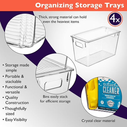 ClearSpace Plastic Storage Bins with Lids for Pantry & Fridge, 4 Pack