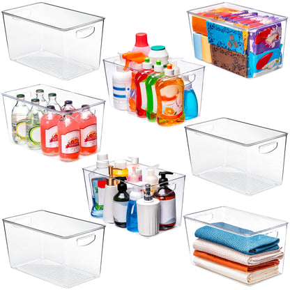 theaoo Large Clear Storage Bins with Lids, Stackable Containers, 8 Pack
