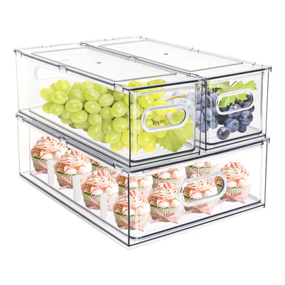 3Pack Fridge Organizer Drawer Divider Cube Pull-Out Bins Clear Food Container Refrigerator Storage box Produce Saver for Pantry Kitchen Cabinet