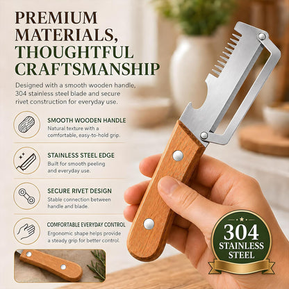 2026 upgrade 3-in-1 Vegetable Peeler with Wooden Handle, Stainless Steel Julienne Peeler and Scallion Shredder with Bottle Opener, Multi-Function Kitchen Peeler for Everyday Prep（1PCS)