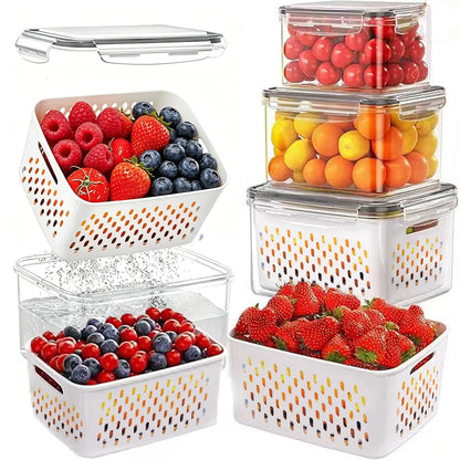 3 Pack Fruit Storage Containers for Fridge with Removable Colander – Airtight Produce Storage Containers with Lids, BPA-Free Berry Keeper for Vegetables, Lettuce & Meal Prep (29oz+59oz+112oz)