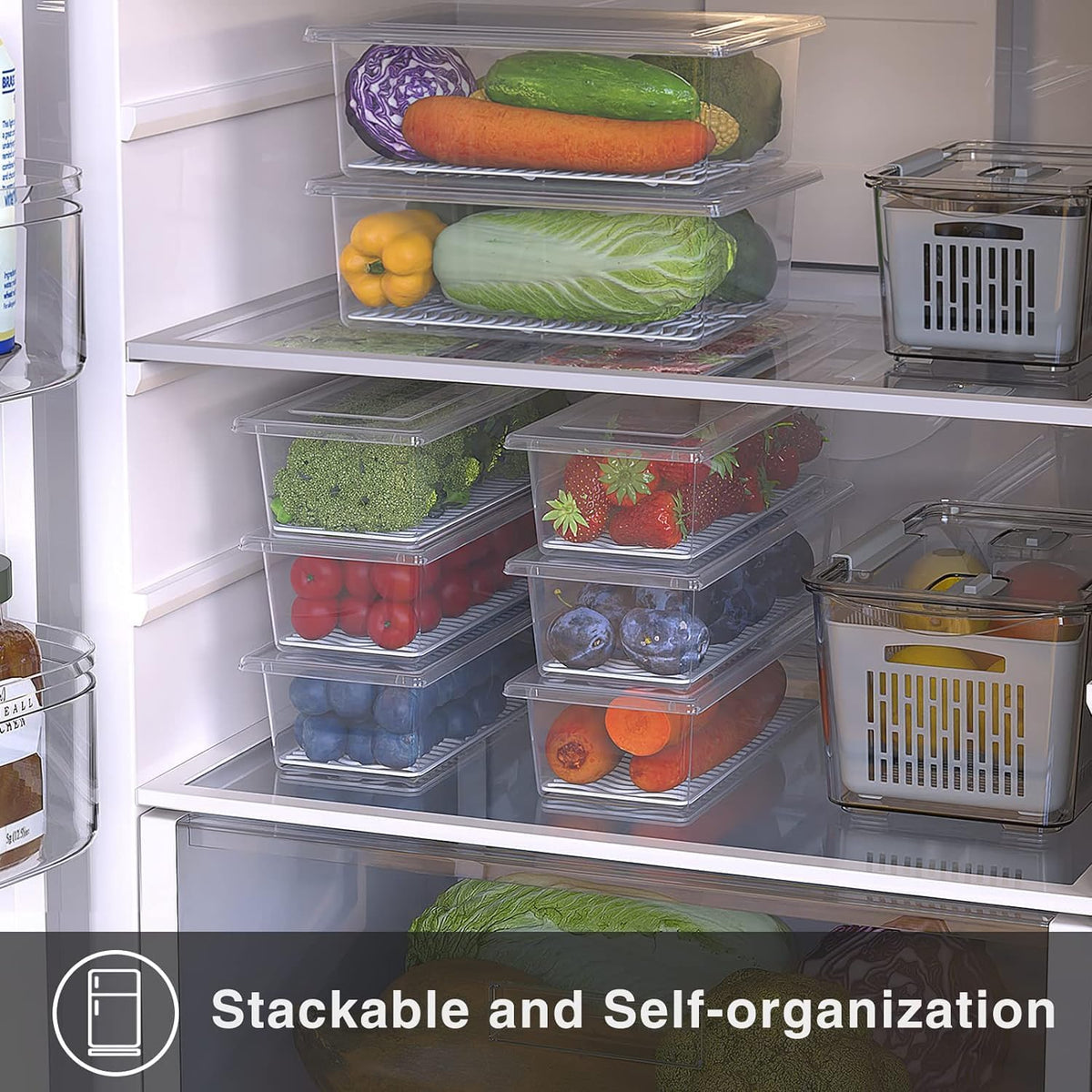 3 Pack 1.5L Fruit Storage Containers for Fridge with Removable Drain Tray