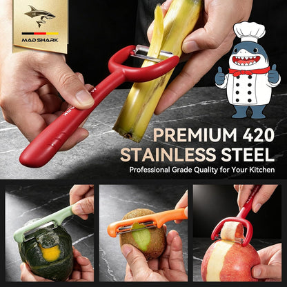 MAD SHARK 3-Piece Vegetable Peeler Set, Straight & Serrated Potato Peelers